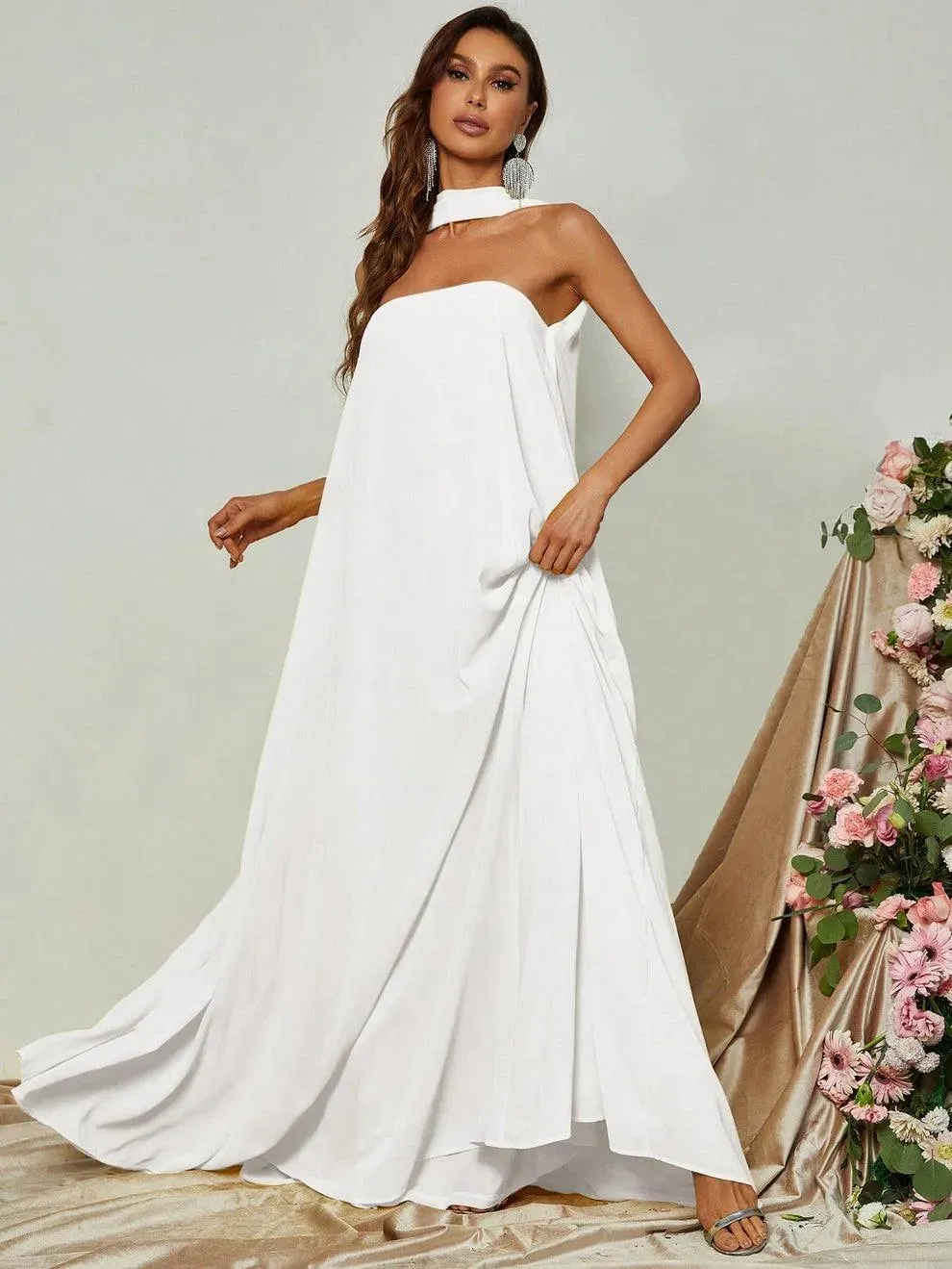 Choker Neck A Line Chiffon Dress