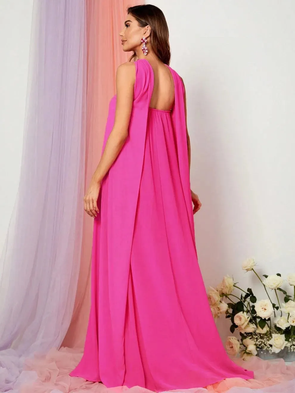 Choker Neck A Line Chiffon Dress