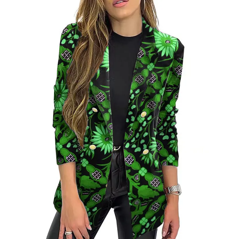 Classic Blazer Lapel Collar Printed Coat