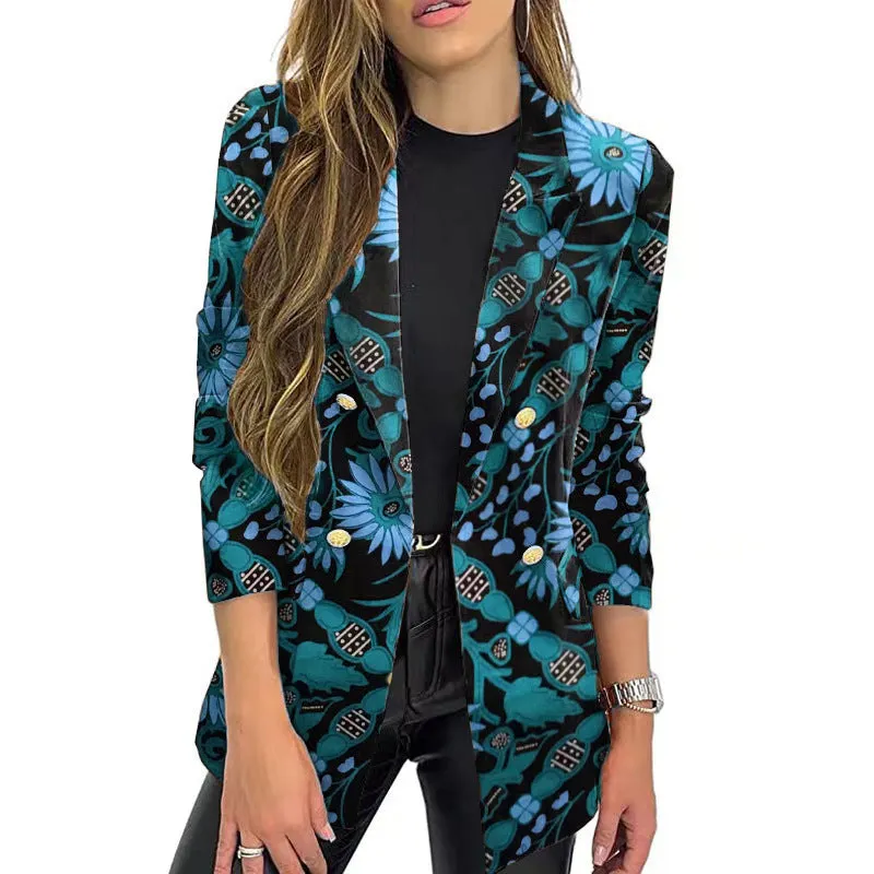 Classic Blazer Lapel Collar Printed Coat