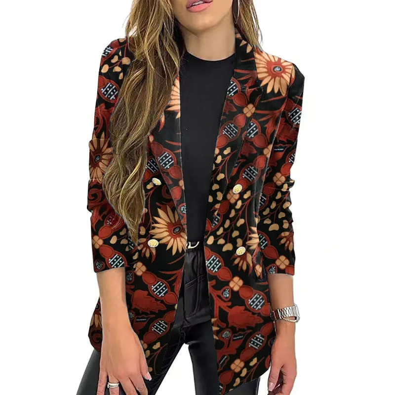 Classic Blazer Lapel Collar Printed Coat