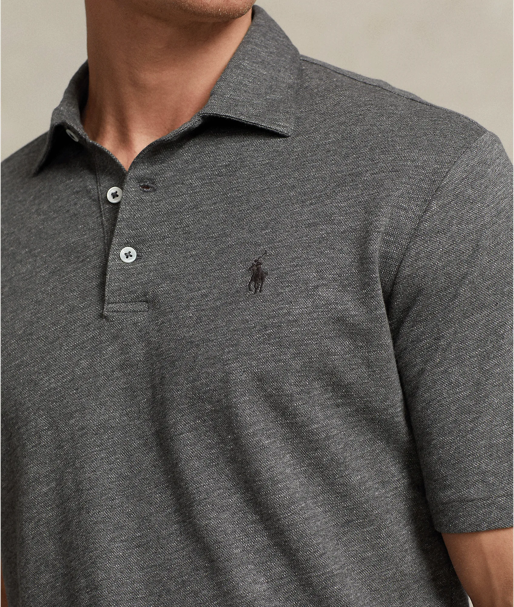 Classic Fit Cotton-linen Mesh Polo Shirt - Grey