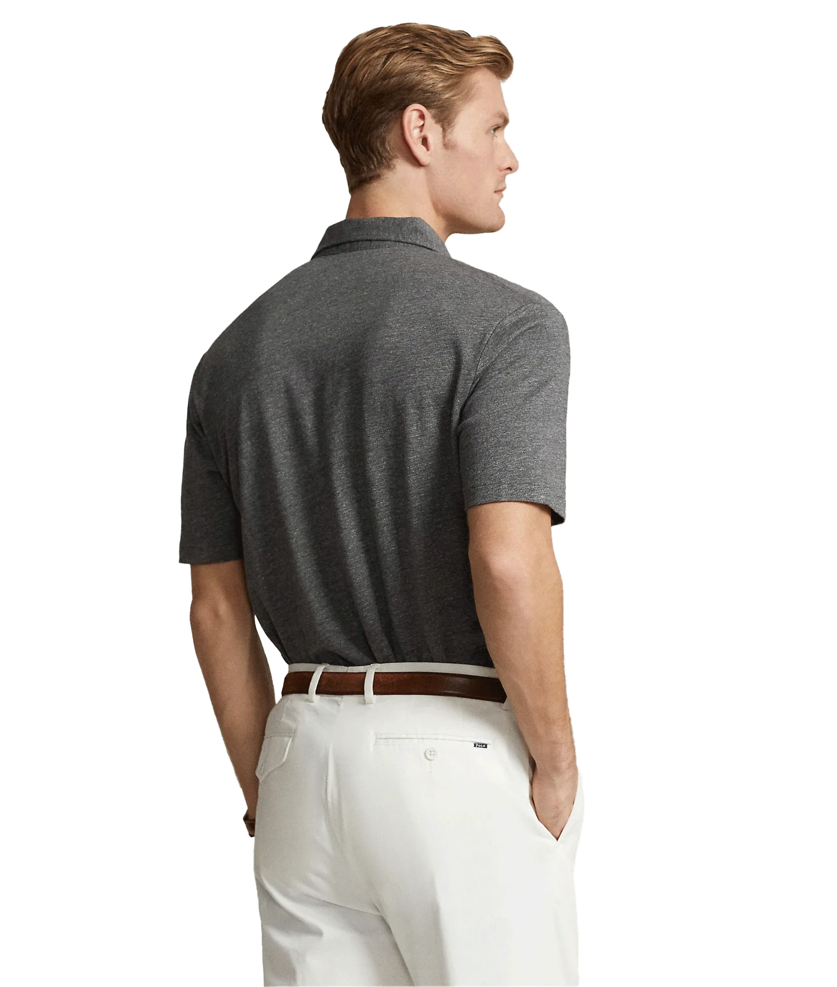 Classic Fit Cotton-linen Mesh Polo Shirt - Grey