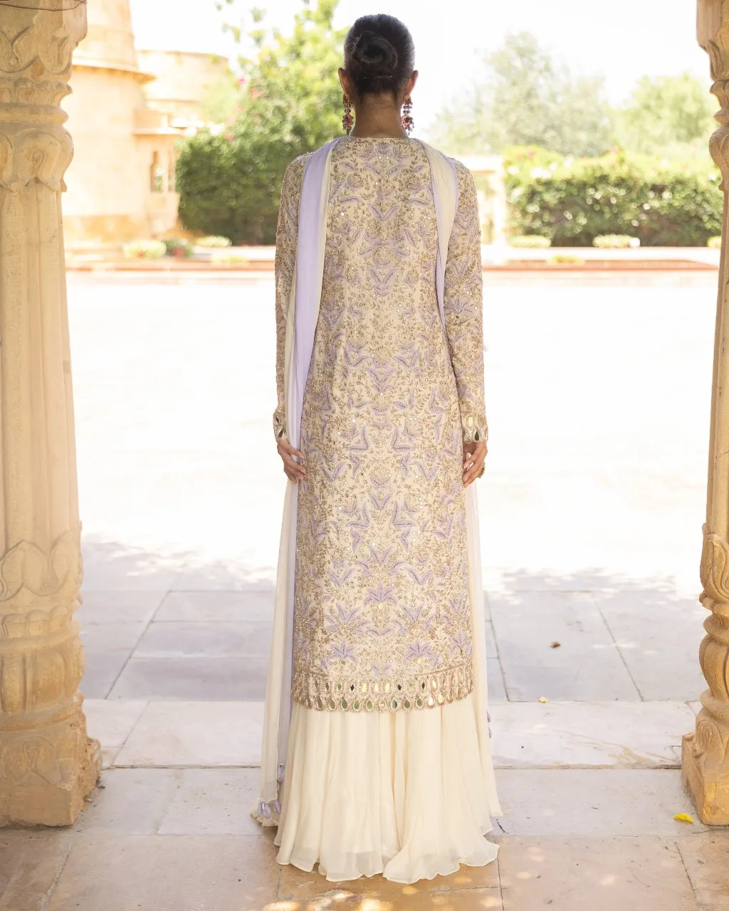Coconut & Lavendar Embroidered Sharara Set