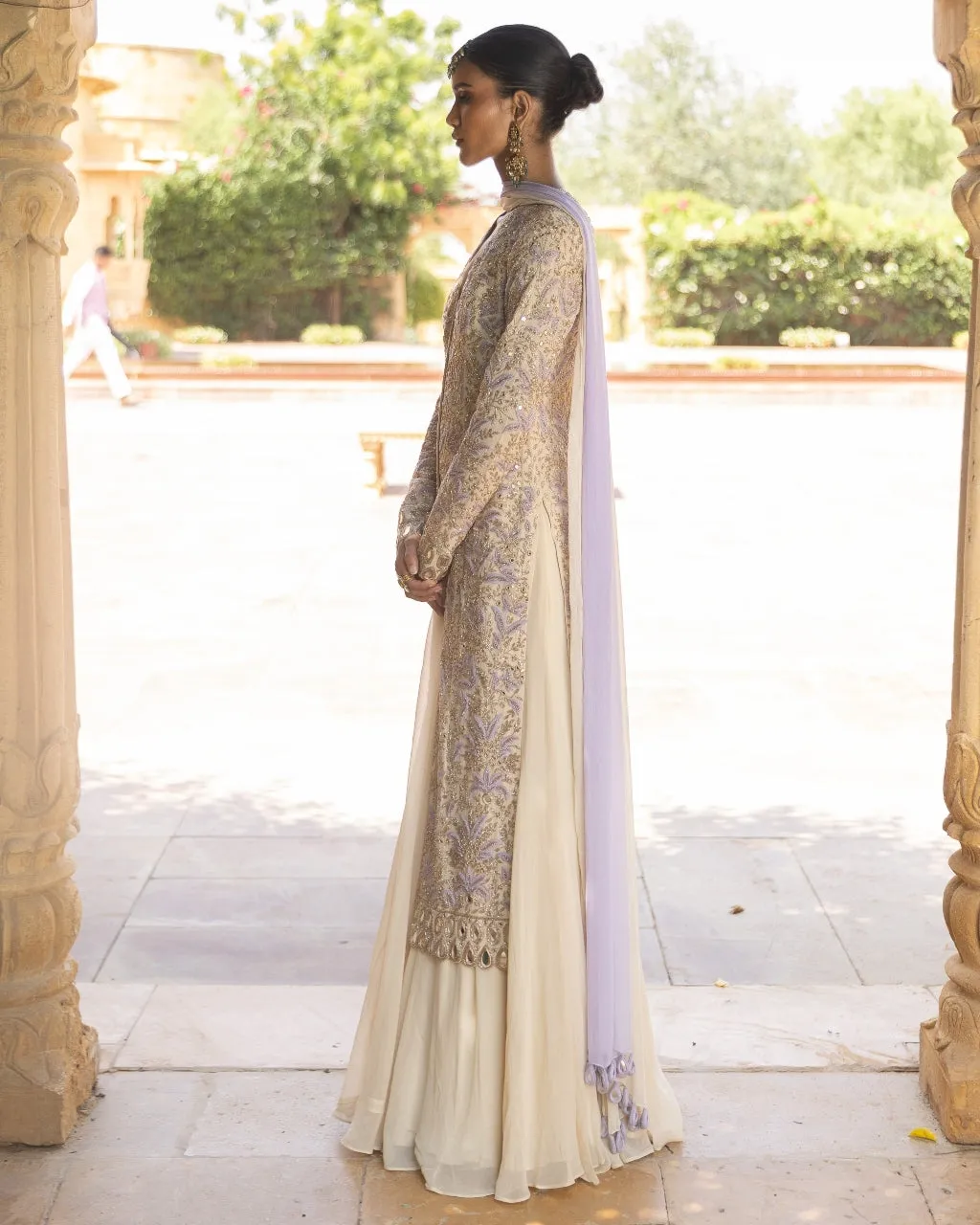Coconut & Lavendar Embroidered Sharara Set