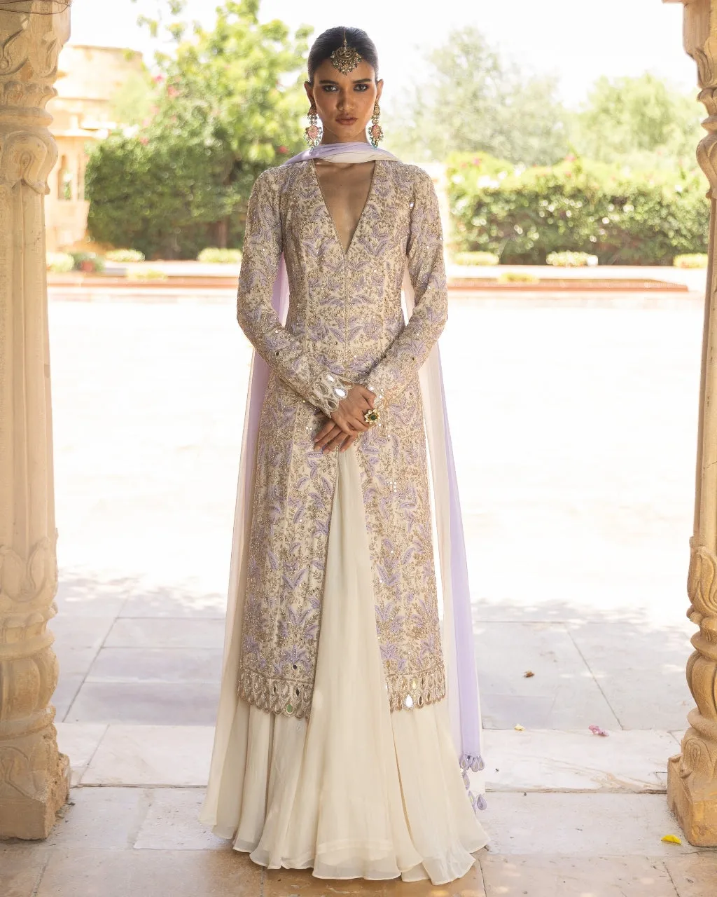 Coconut & Lavendar Embroidered Sharara Set