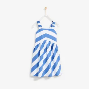 Contrast Strap Blue Dress
