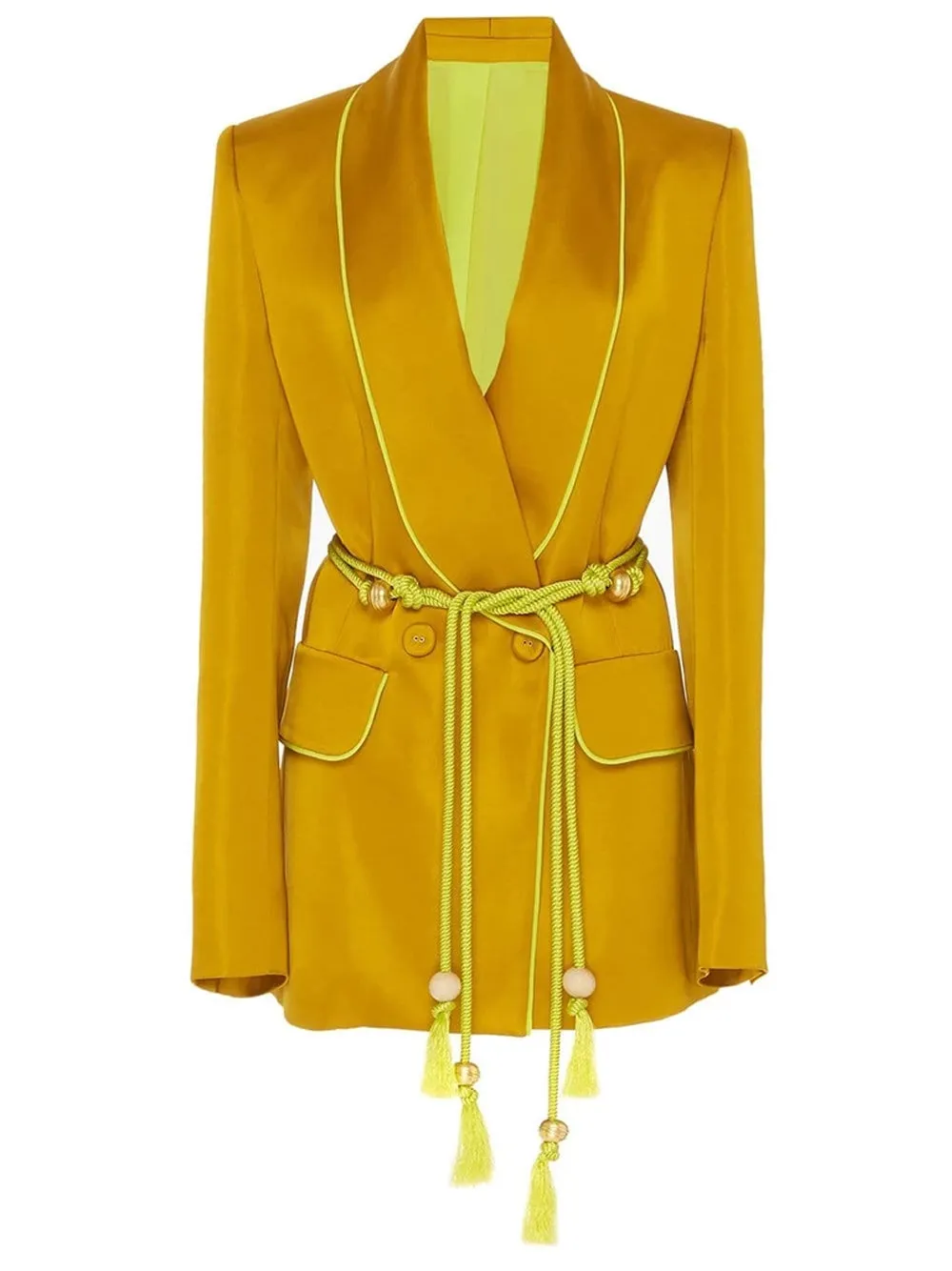 DALIDA Double-breasted Satin Blazer   Pants Matching Set in Gold