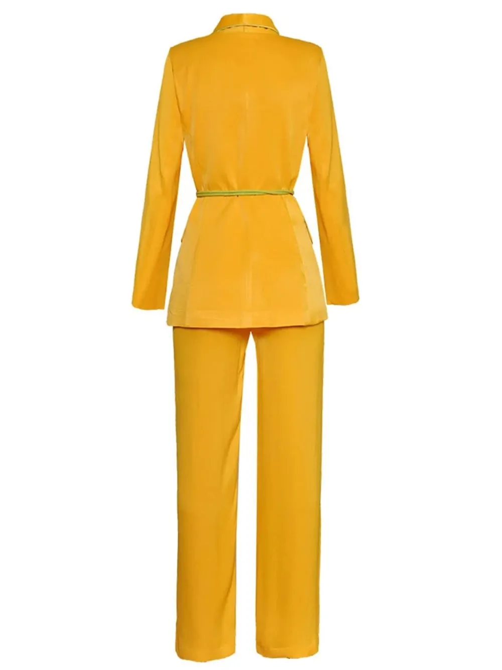 DALIDA Double-breasted Satin Blazer   Pants Matching Set in Gold