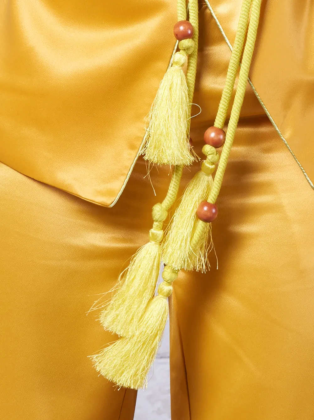 DALIDA Double-breasted Satin Blazer   Pants Matching Set in Gold