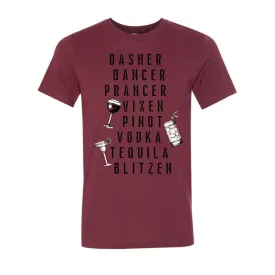 Dasher Dancer Prancer Reindeer Funny T-Shirt - Heather Cardinal
