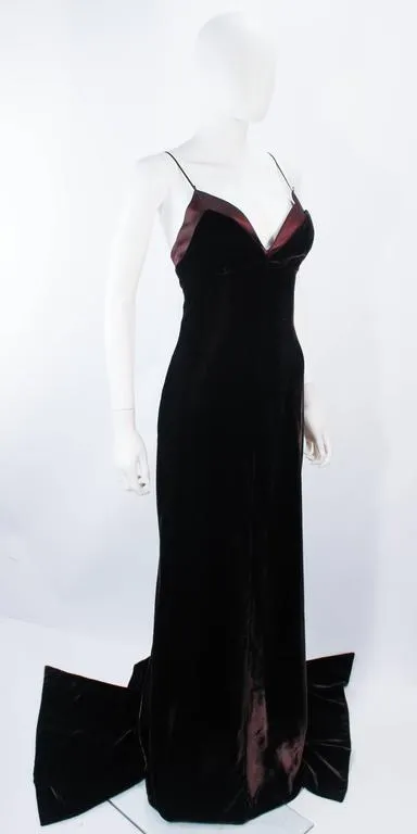DICE KAYEK France Vintage Brown Velvet Gown with Satin Trim Size 8