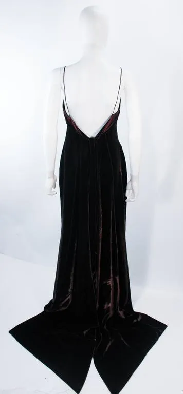 DICE KAYEK France Vintage Brown Velvet Gown with Satin Trim Size 8