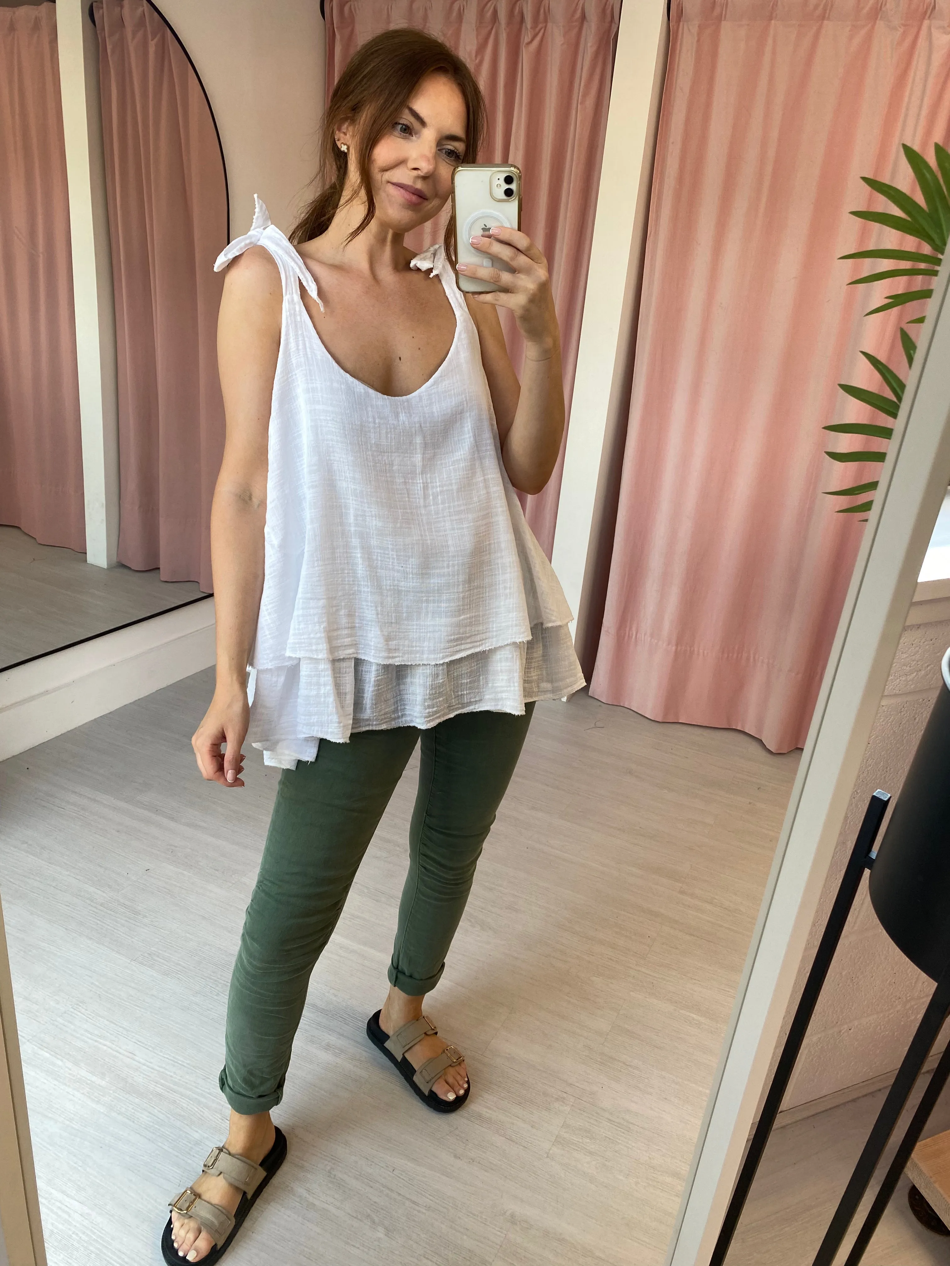 Double Layer Cotton Camisole - White