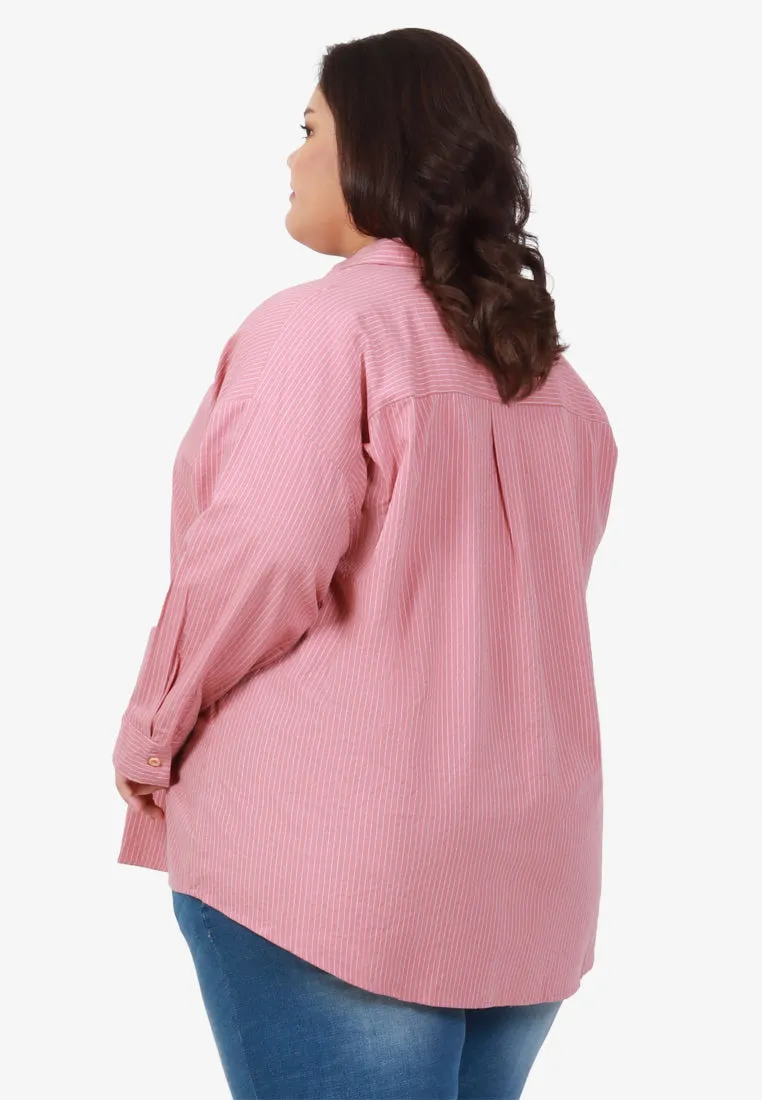 Edaine Striped Oversized Dad Shirt - Salmon Pink