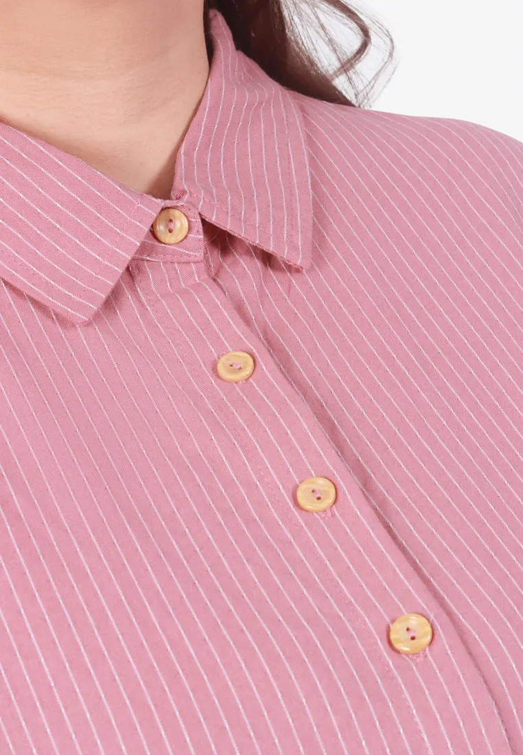 Edaine Striped Oversized Dad Shirt - Salmon Pink