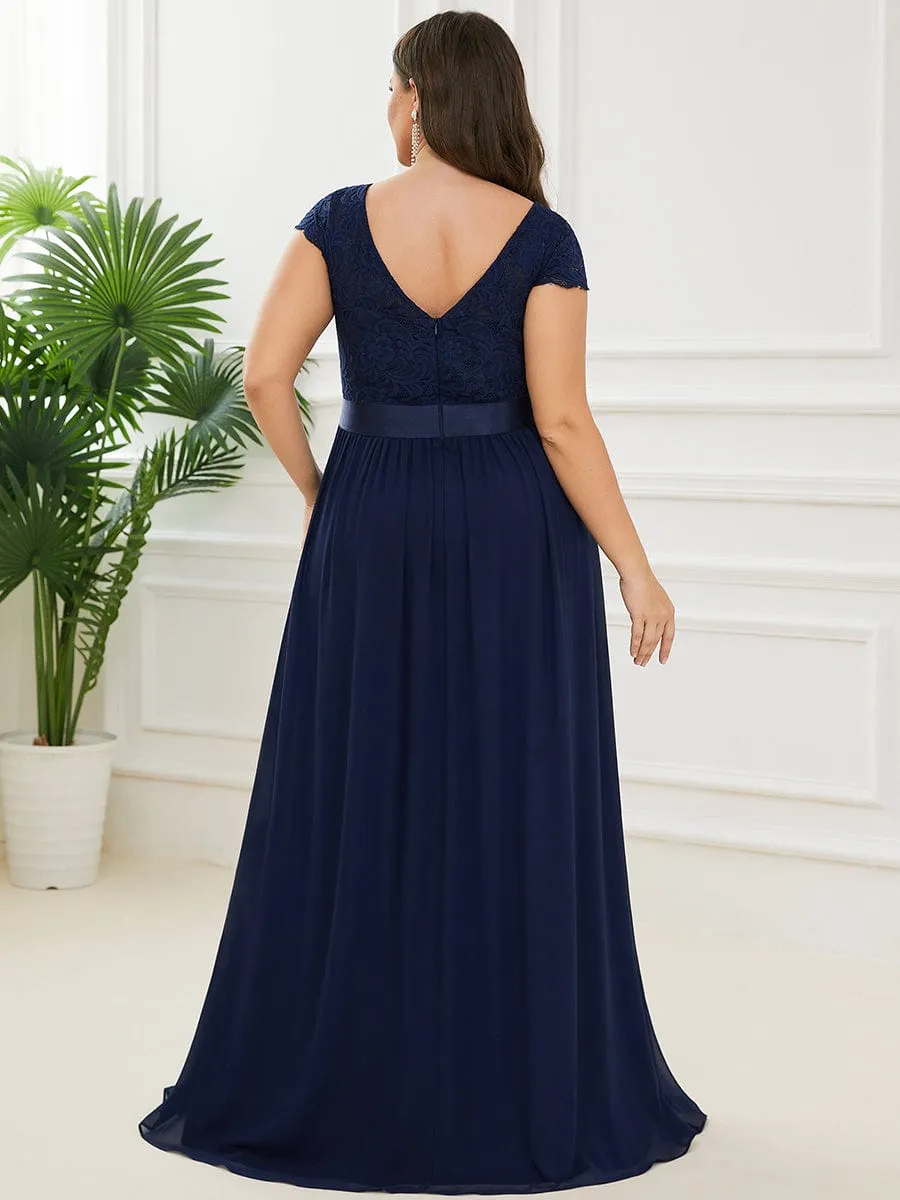 Elegant Lace V-Neck Short Sleeves Chiffon Mother of the Bride Dress