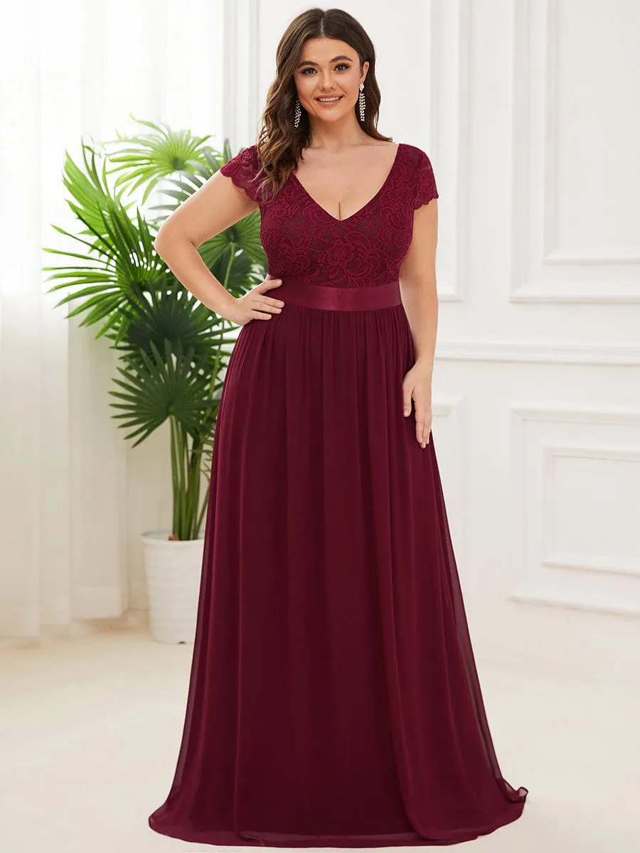 Elegant Lace V-Neck Short Sleeves Chiffon Mother of the Bride Dress