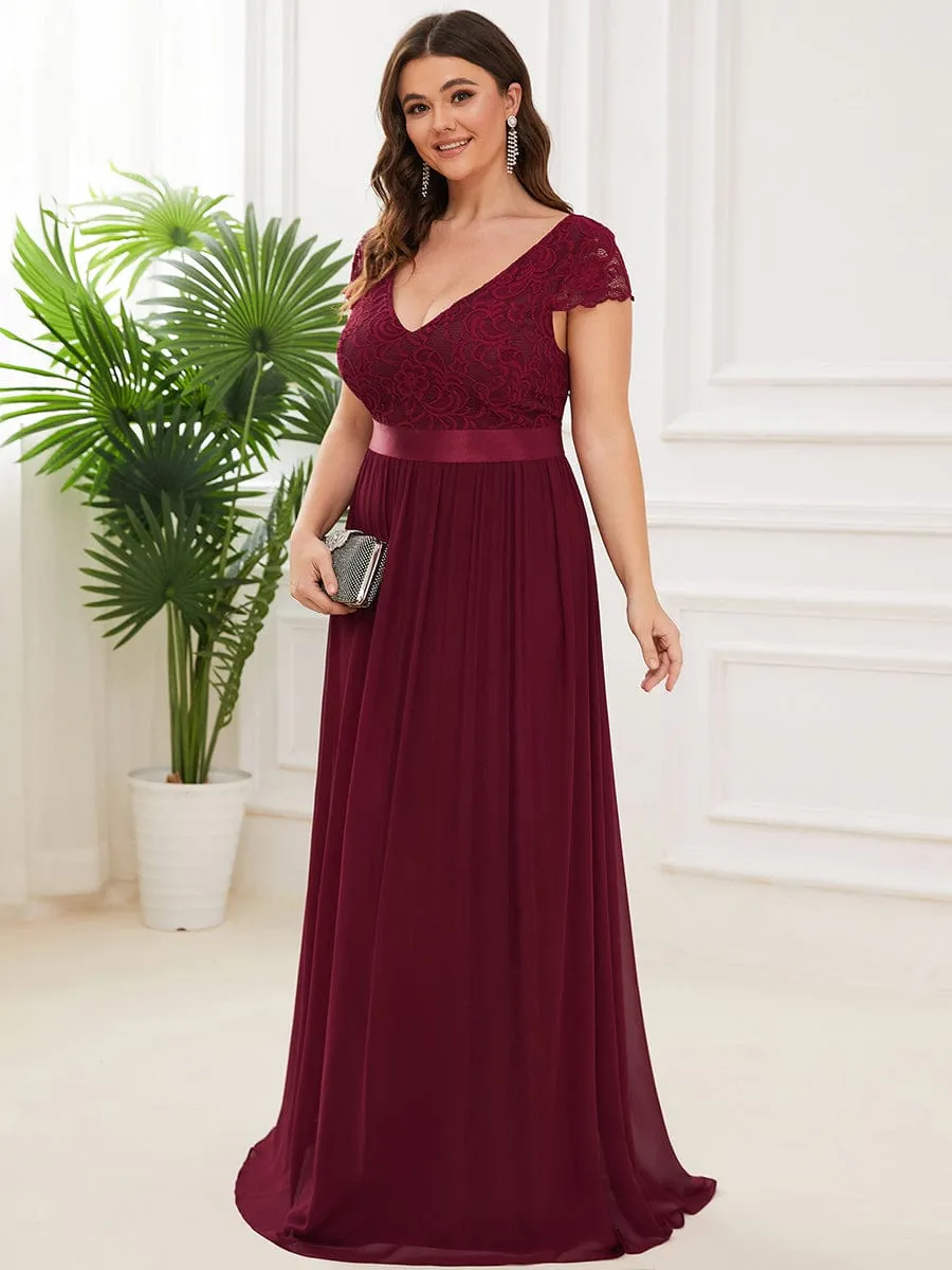 Elegant Lace V-Neck Short Sleeves Chiffon Mother of the Bride Dress