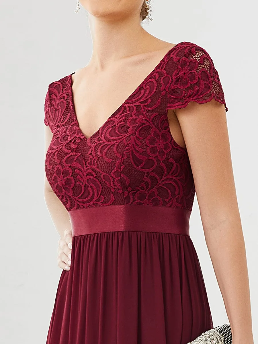 Elegant Lace V-Neck Short Sleeves Chiffon Mother of the Bride Dress