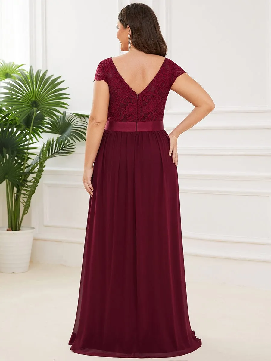 Elegant Lace V-Neck Short Sleeves Chiffon Mother of the Bride Dress