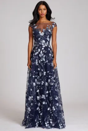 Elegant Embroidered Lace Illusion Evening Gown