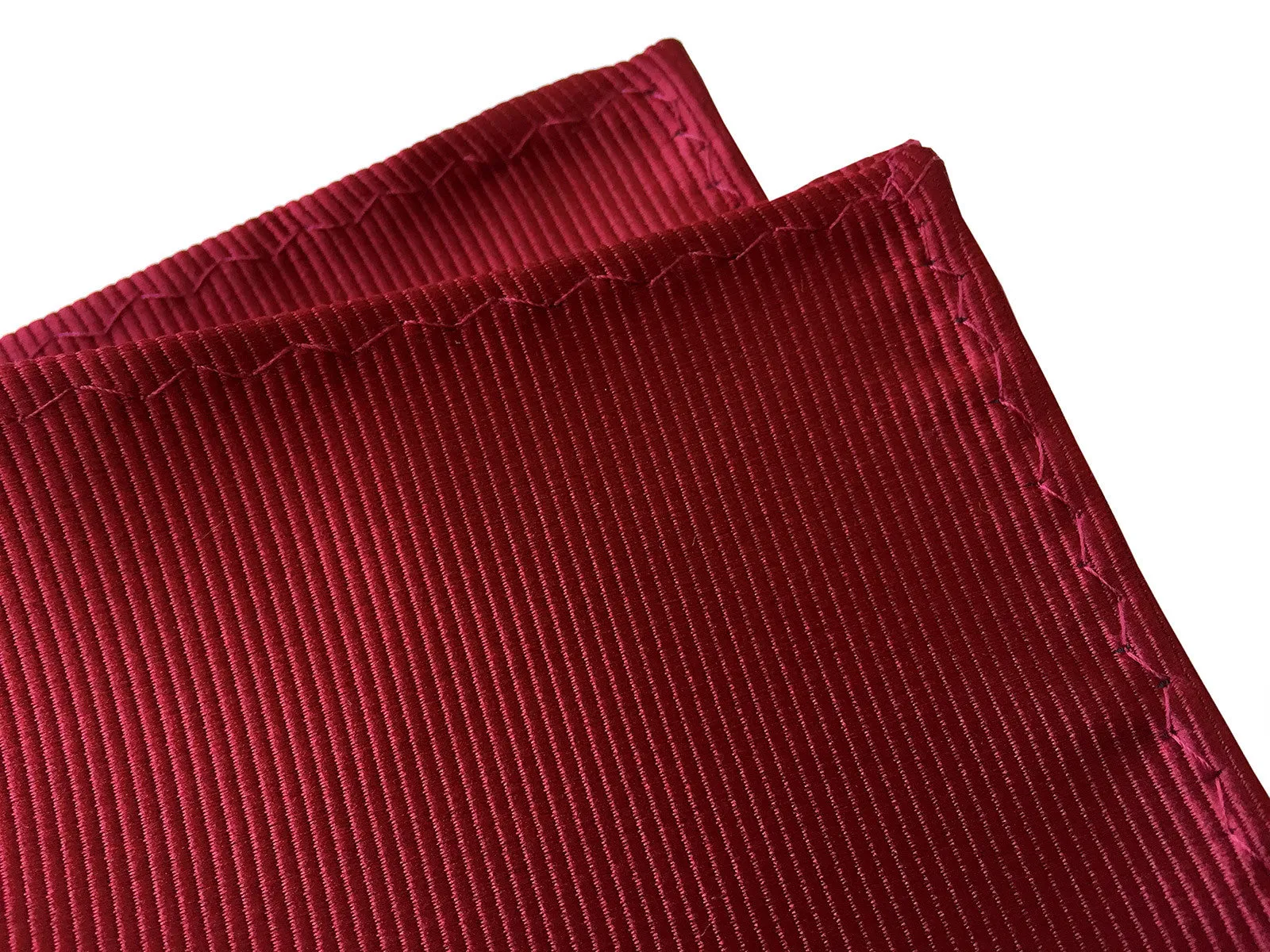 Garnet Red Pocket Square. Solid Color Fine-Stripe, No Print