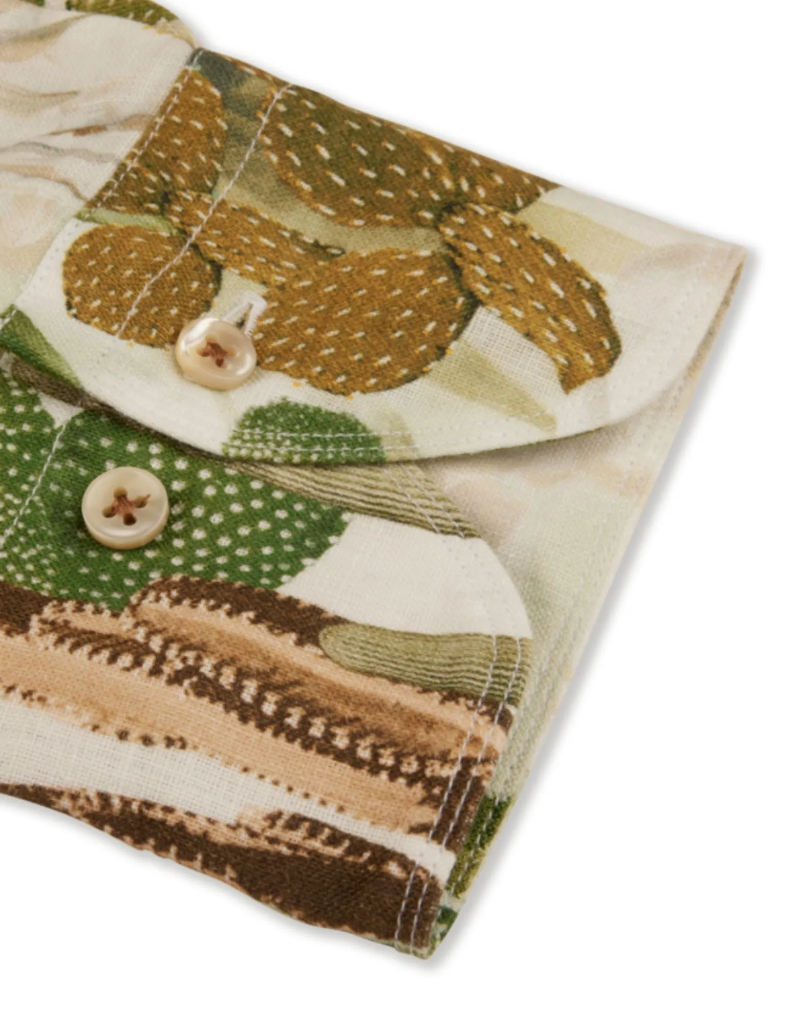 Green Floral and Succulent  Linen Shirt | Fitted Body