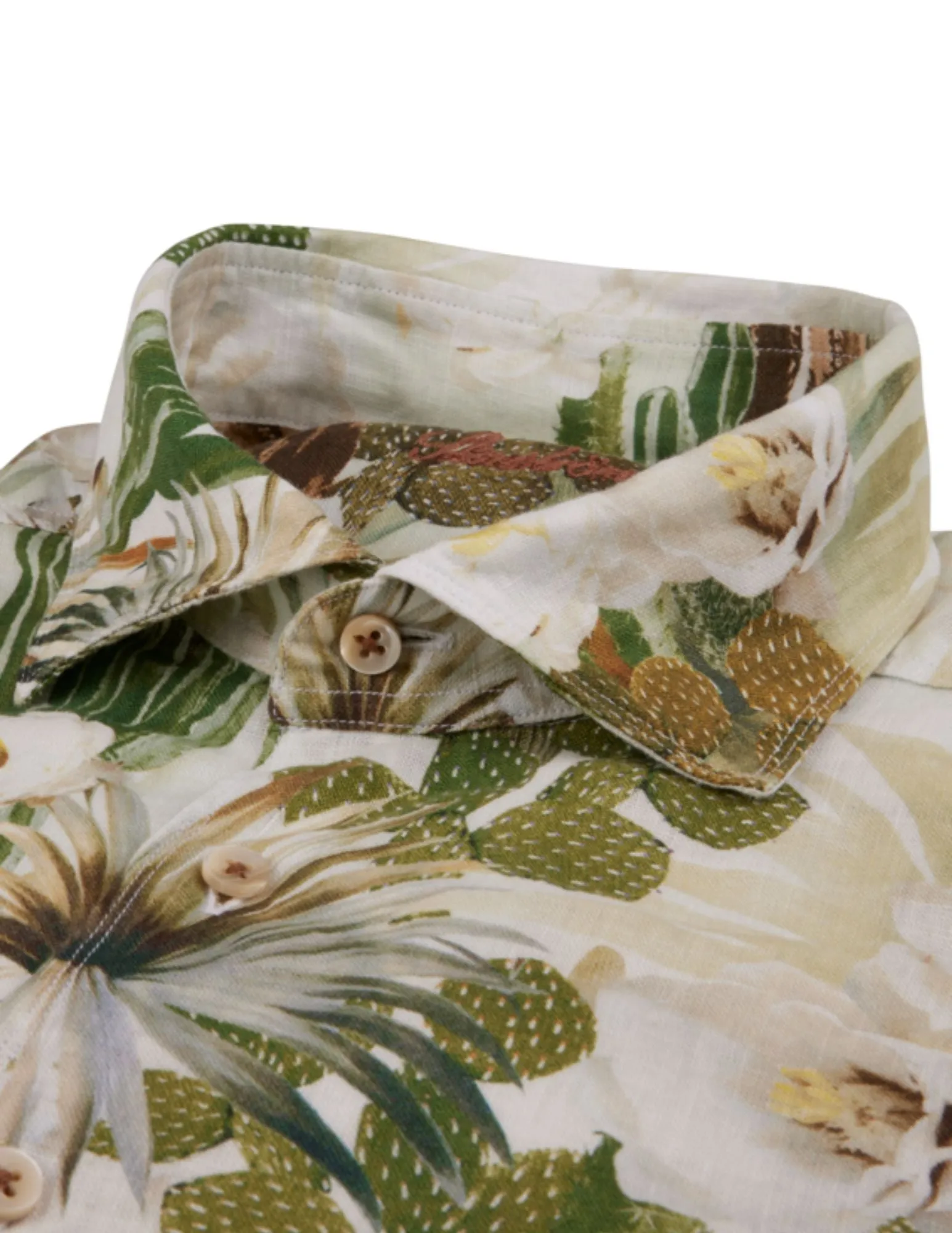 Green Floral and Succulent  Linen Shirt | Fitted Body