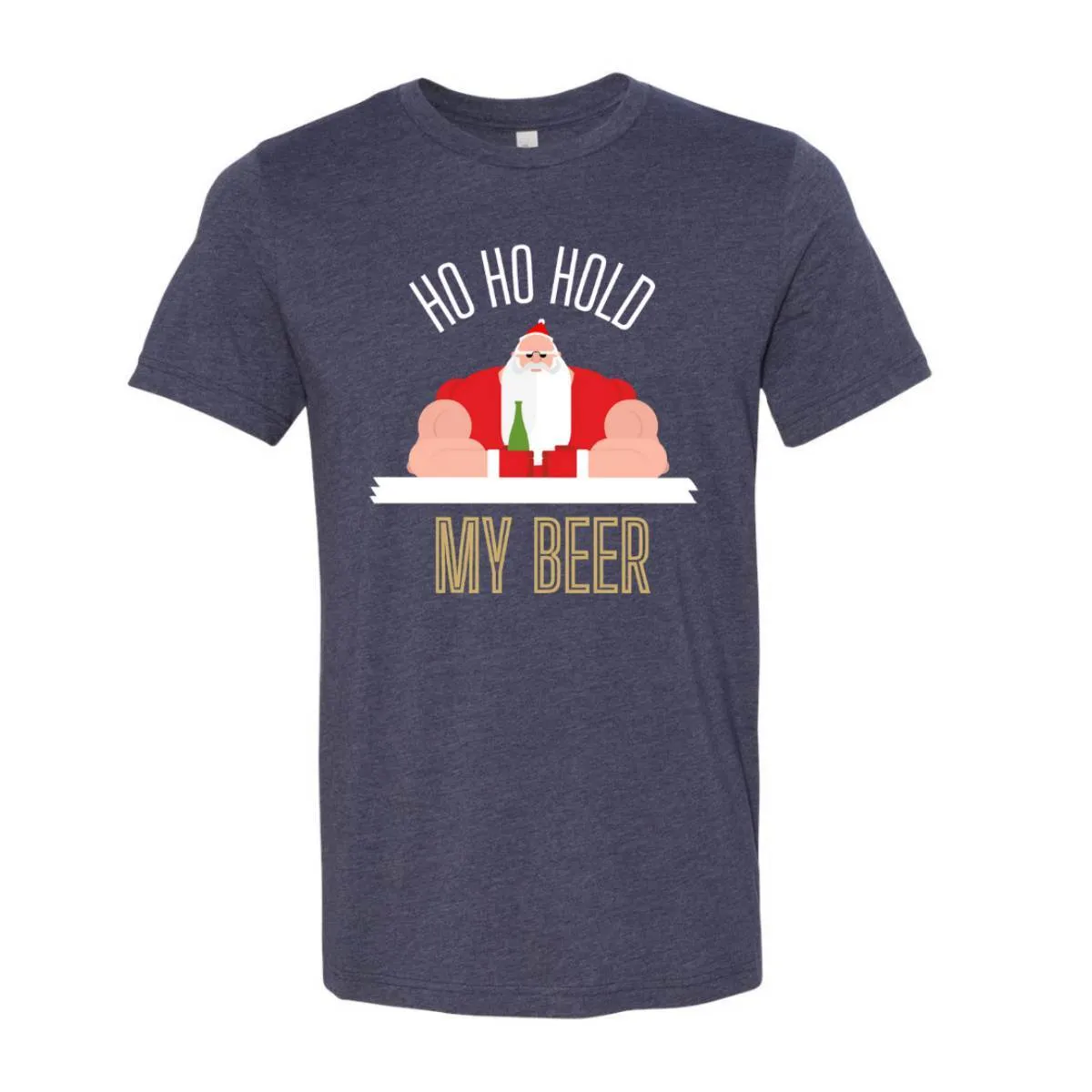 Ho Ho Hold My Beer Santa T-Shirt - Heather Midnight Navy