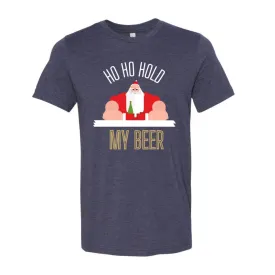Ho Ho Hold My Beer Santa T-Shirt - Heather Midnight Navy