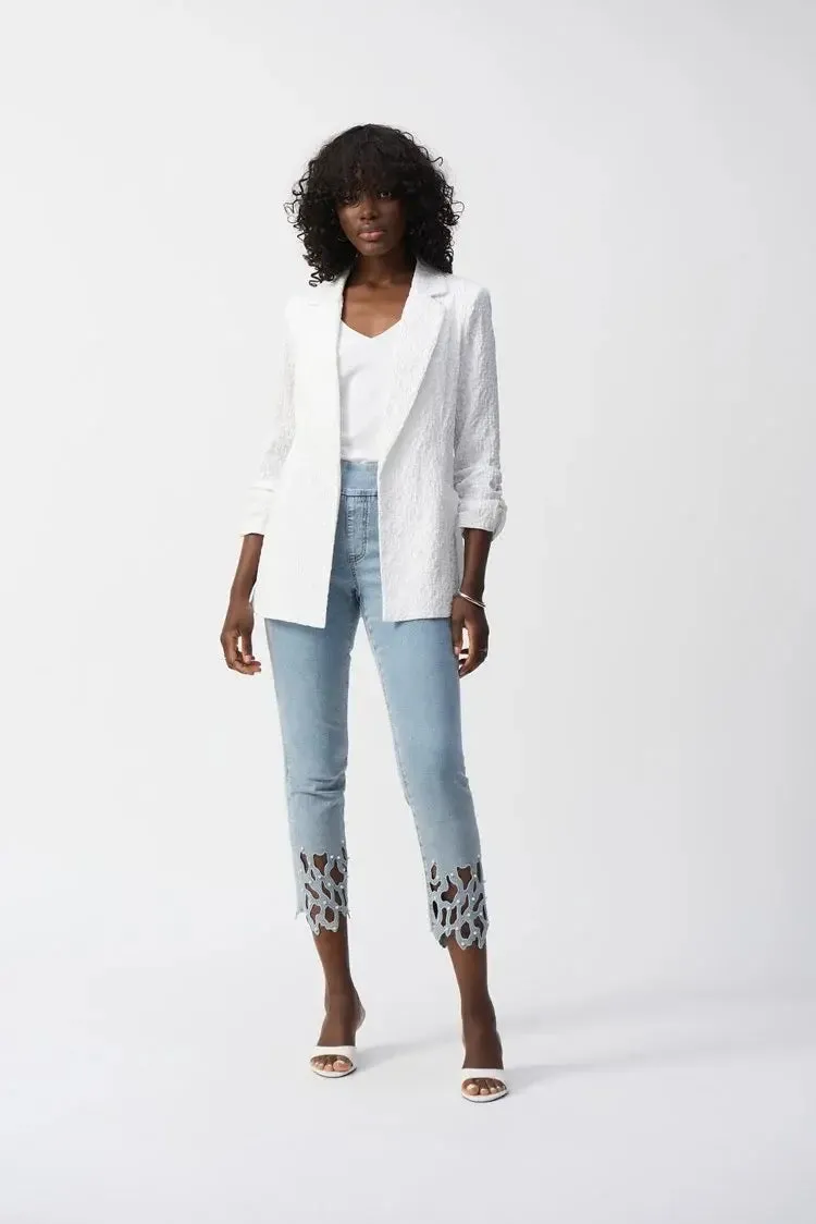 Joseph Ribkoff Ladies White Woven Jacquard Boxy Blazer