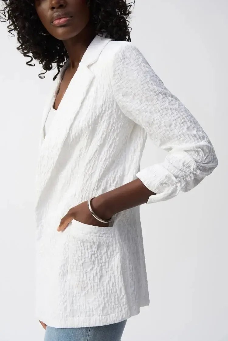 Joseph Ribkoff Ladies White Woven Jacquard Boxy Blazer