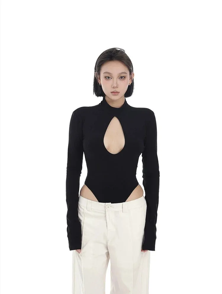 Keyhole Cutout Mock Neck Long Sleeve Bodysuit