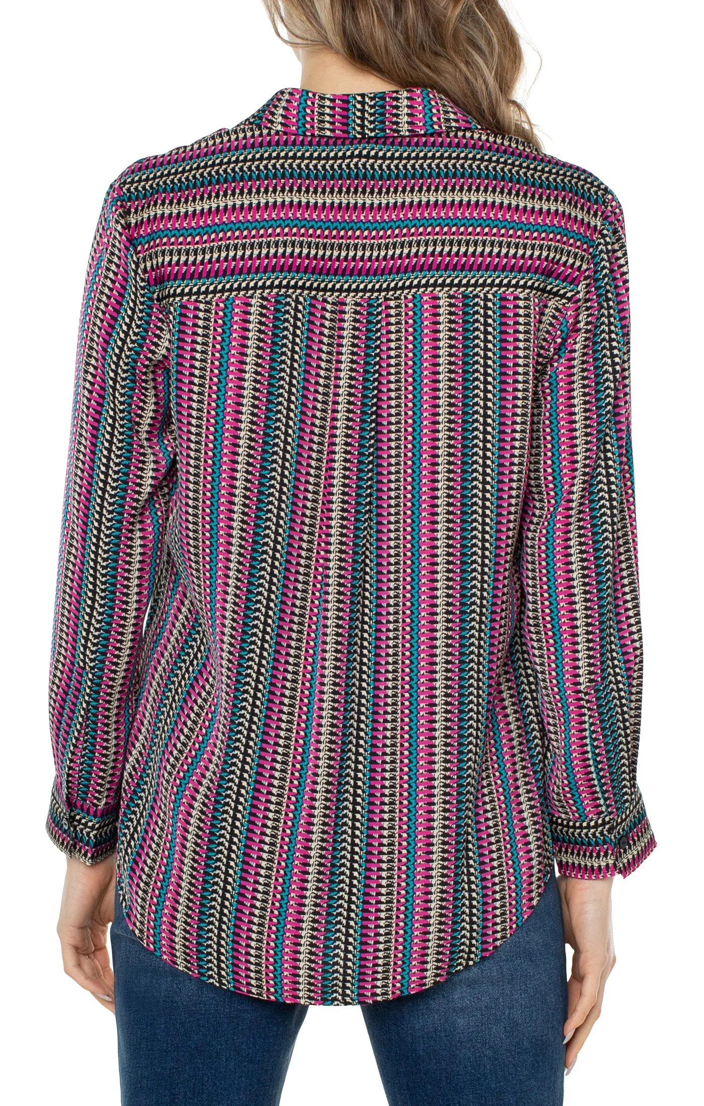 Liverpool Button Up Blouse Woven (Text Multi Stripe)