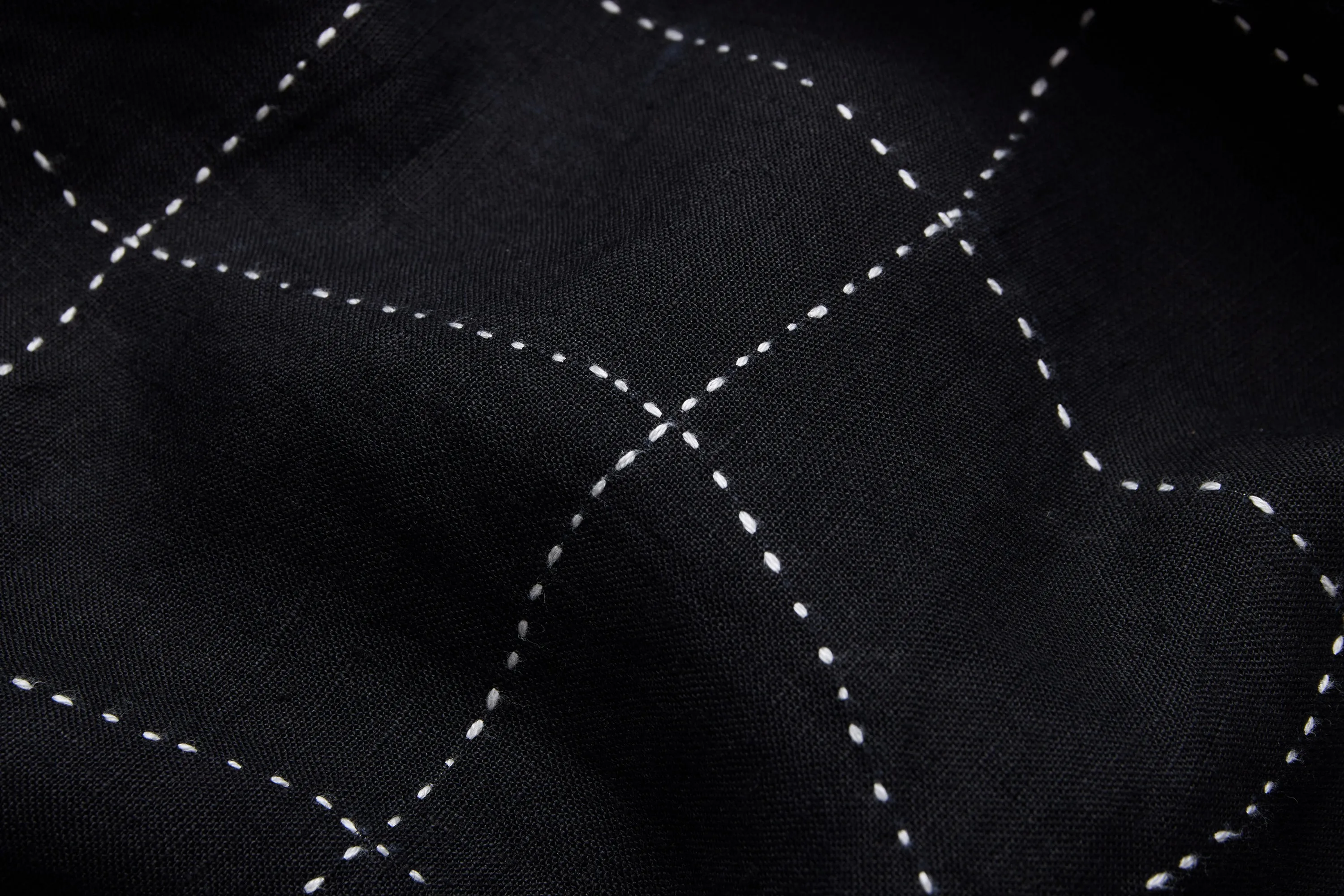 Loop Collar Shirt ~ Black Linen Drunk Chess