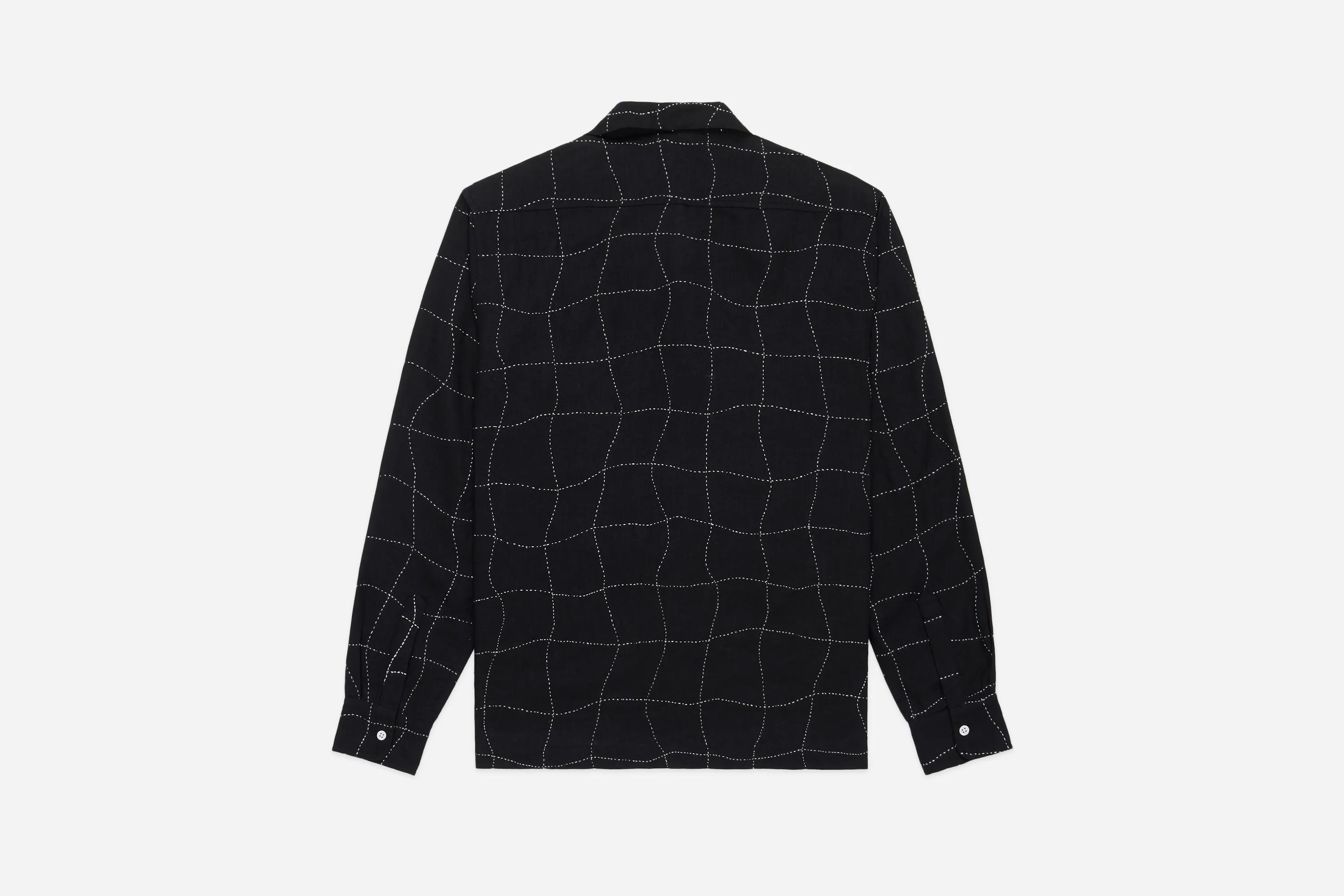 Loop Collar Shirt ~ Black Linen Drunk Chess