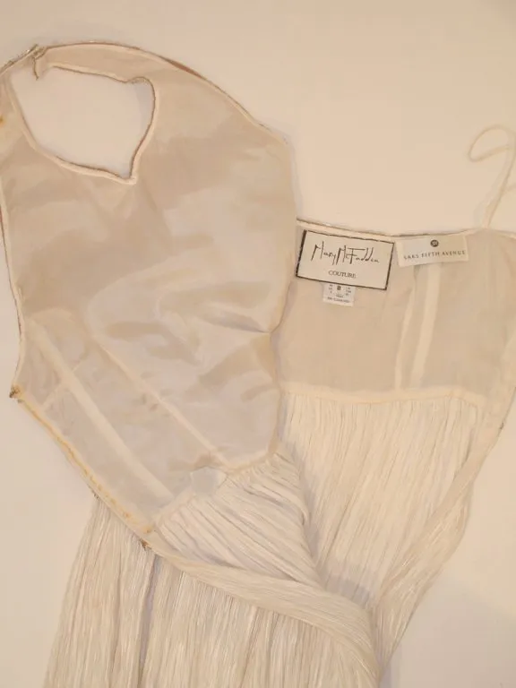 MARY MCFADDEN Couture Gold & White Beaded Halter Neck Gown
