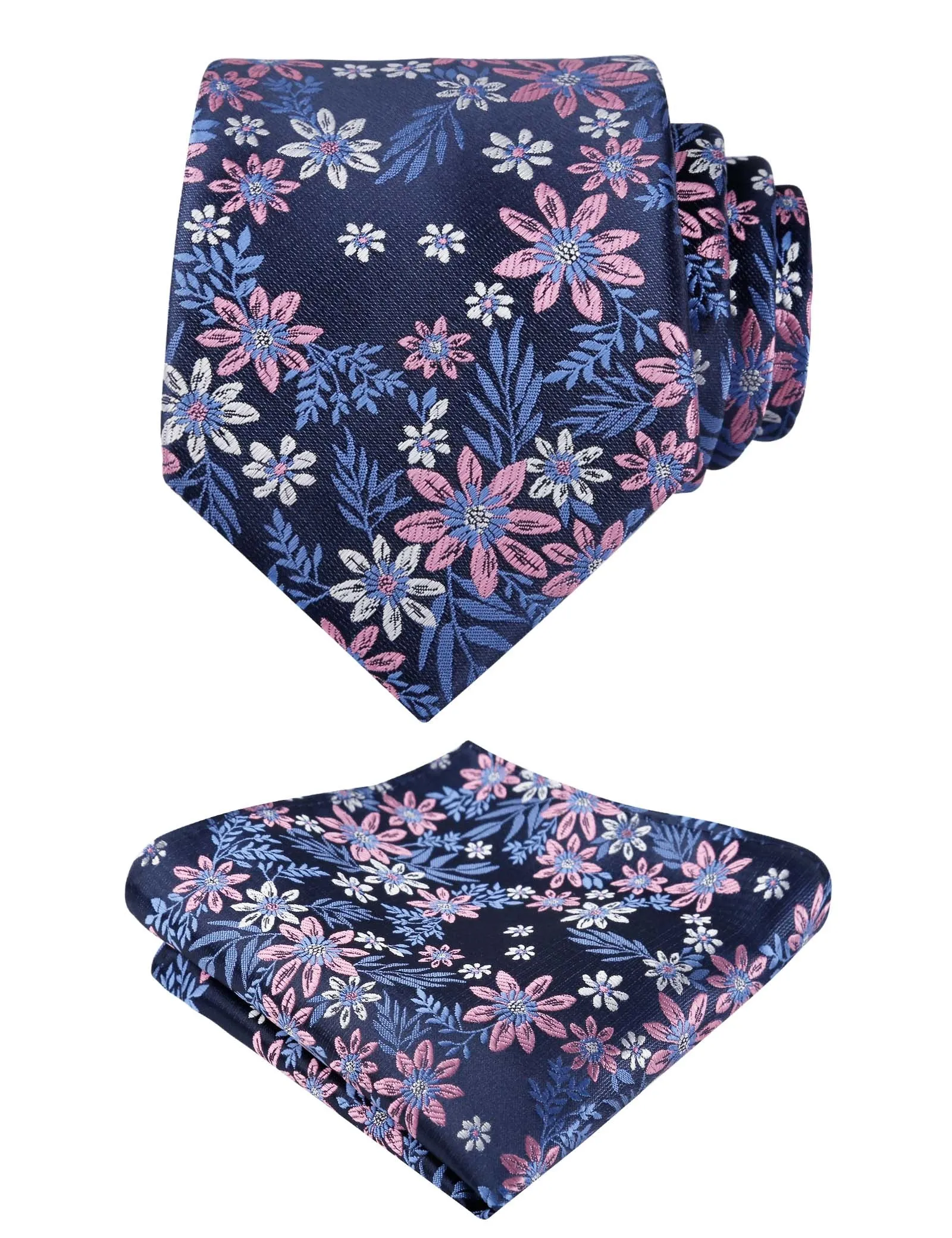 Men's 3.15'' Leaf Flower Pattern Tie with Floral Pocket Square Set, 146