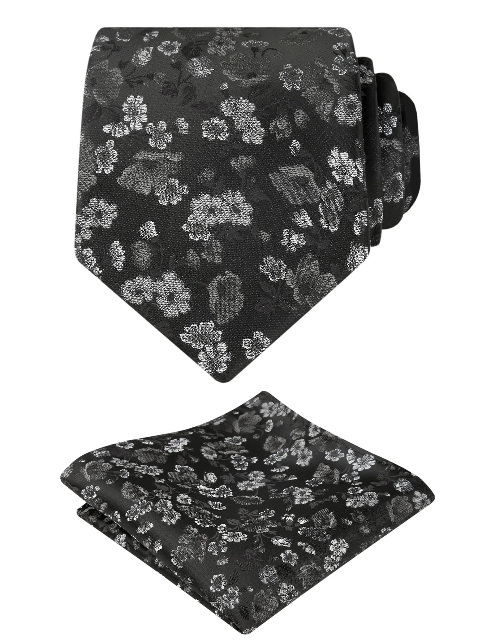Men's 3.15inches Flower Patterned Tie with Floral Printed Pocket Square Set #109