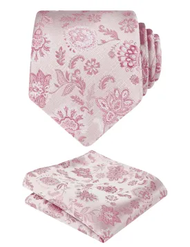 Men's 3.15inches Flower Patterned Tie with Floral Printed Pocket Square Set #109