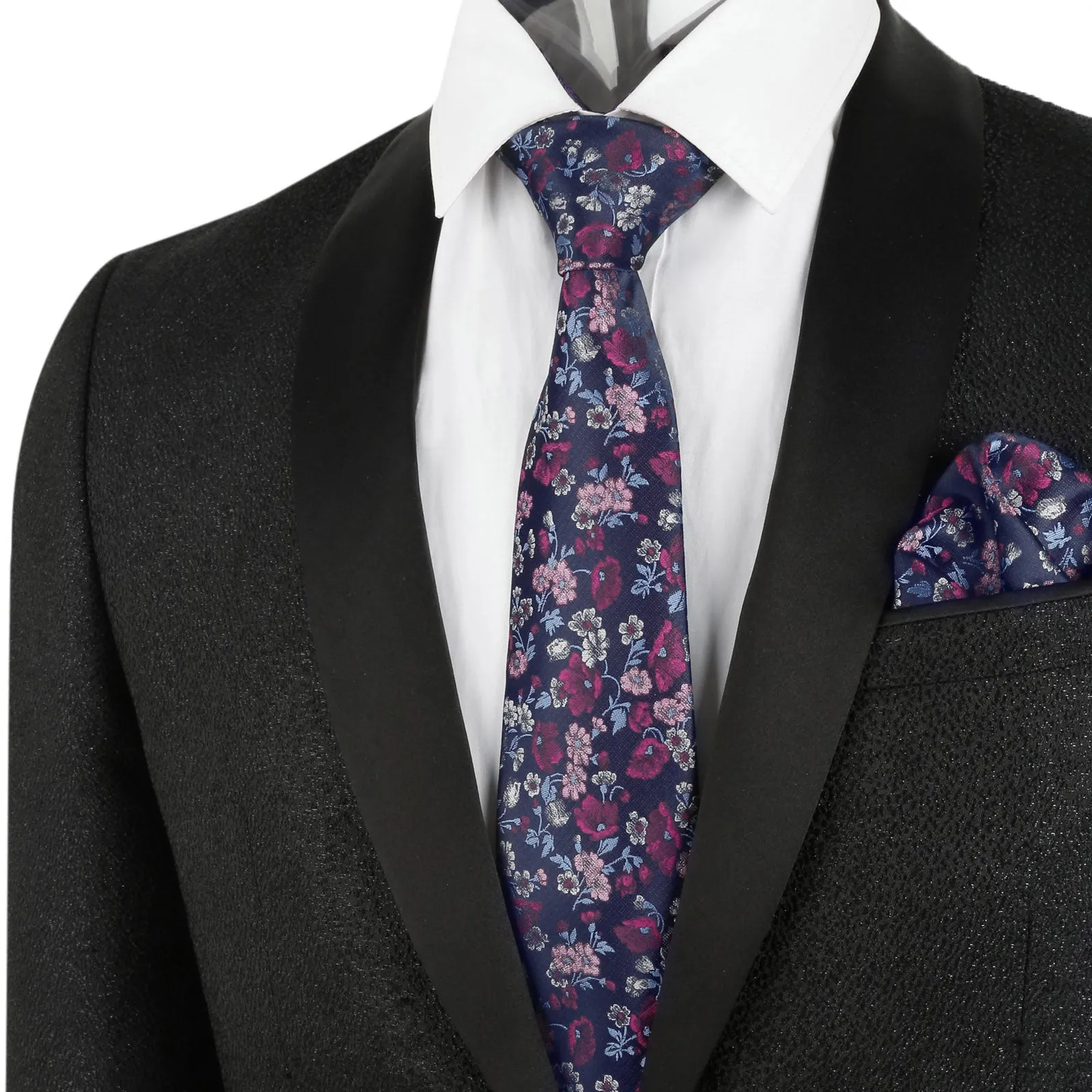 Men's 3.15inches Flower Patterned Tie with Floral Printed Pocket Square Set #109