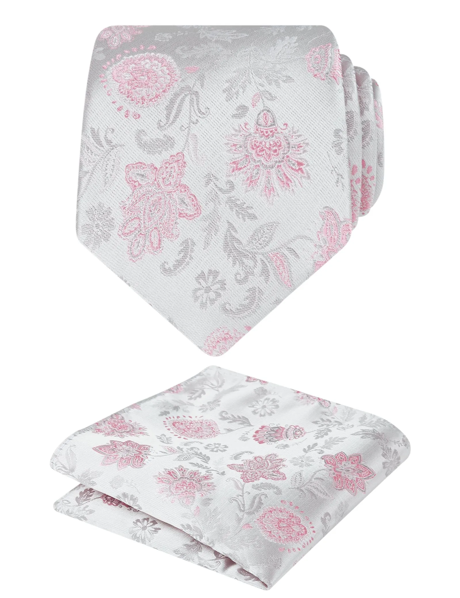 Men's 3.15inches Flower Patterned Tie with Floral Printed Pocket Square Set #109