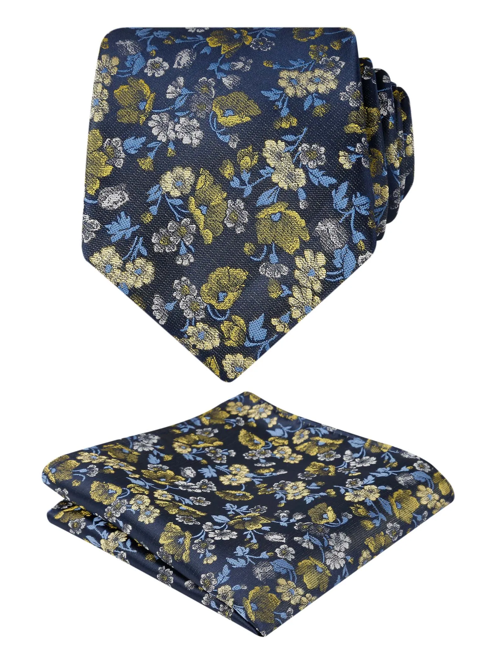 Men's 3.15inches Flower Patterned Tie with Floral Printed Pocket Square Set #109