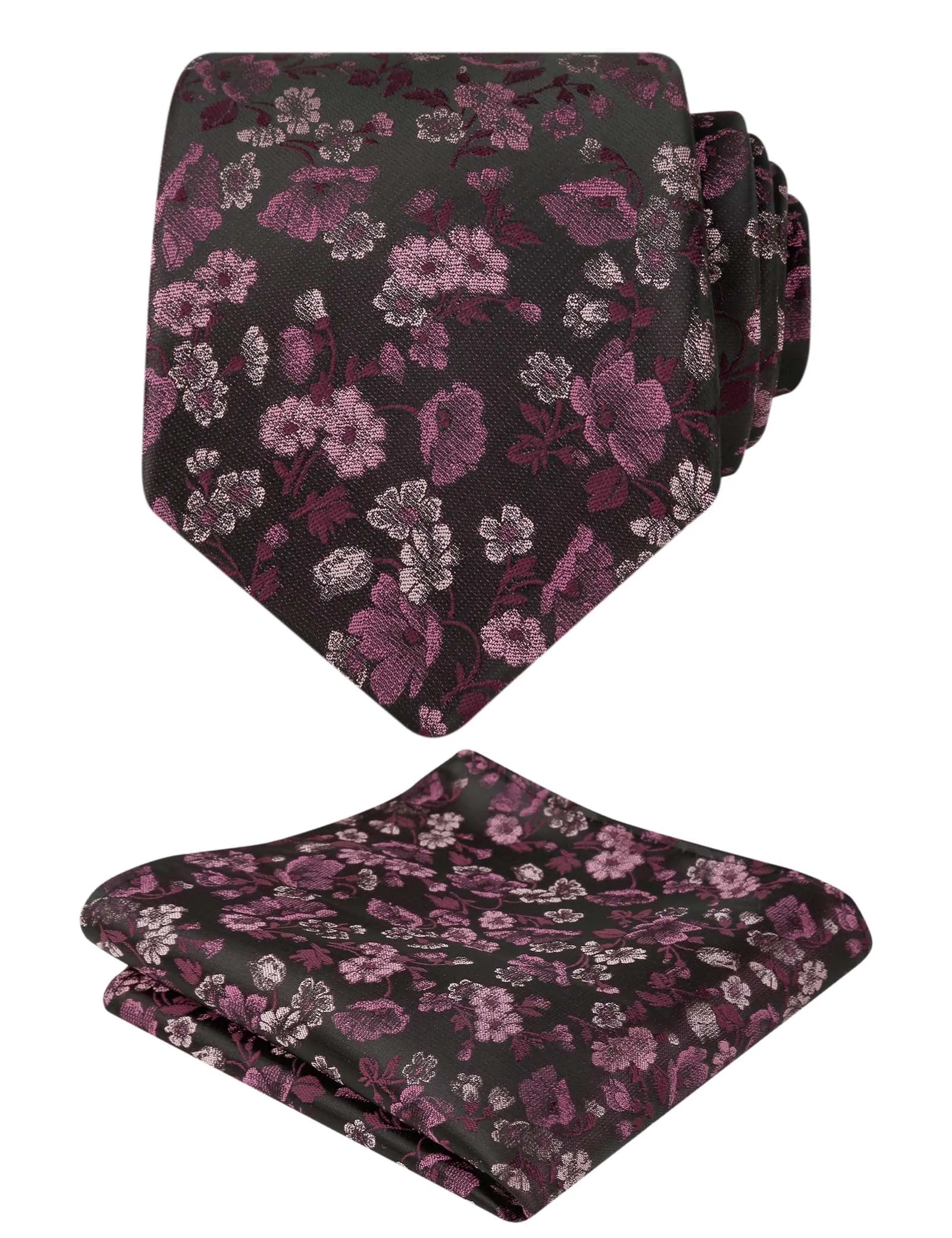 Men's 3.15inches Flower Patterned Tie with Floral Printed Pocket Square Set #109