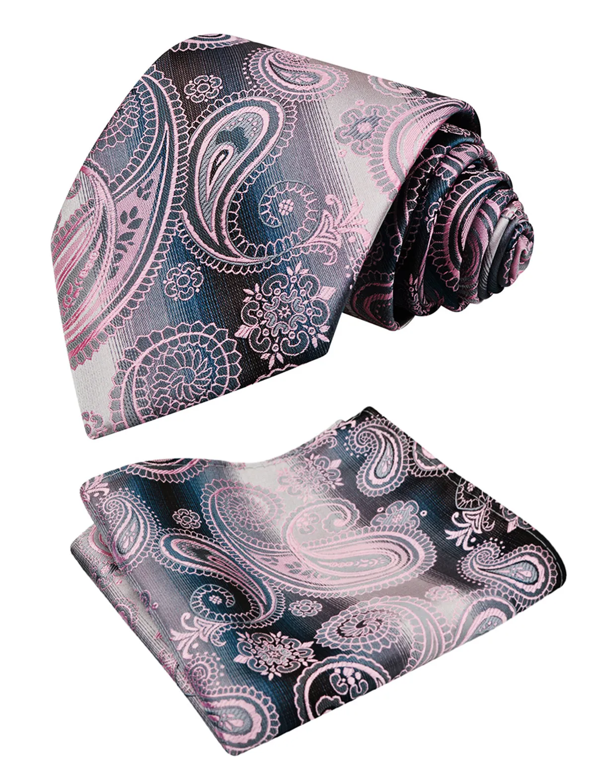 Men's 3.15inches Rose Flower Pattern Tie with Floral Printed Pocket Square Set, 145