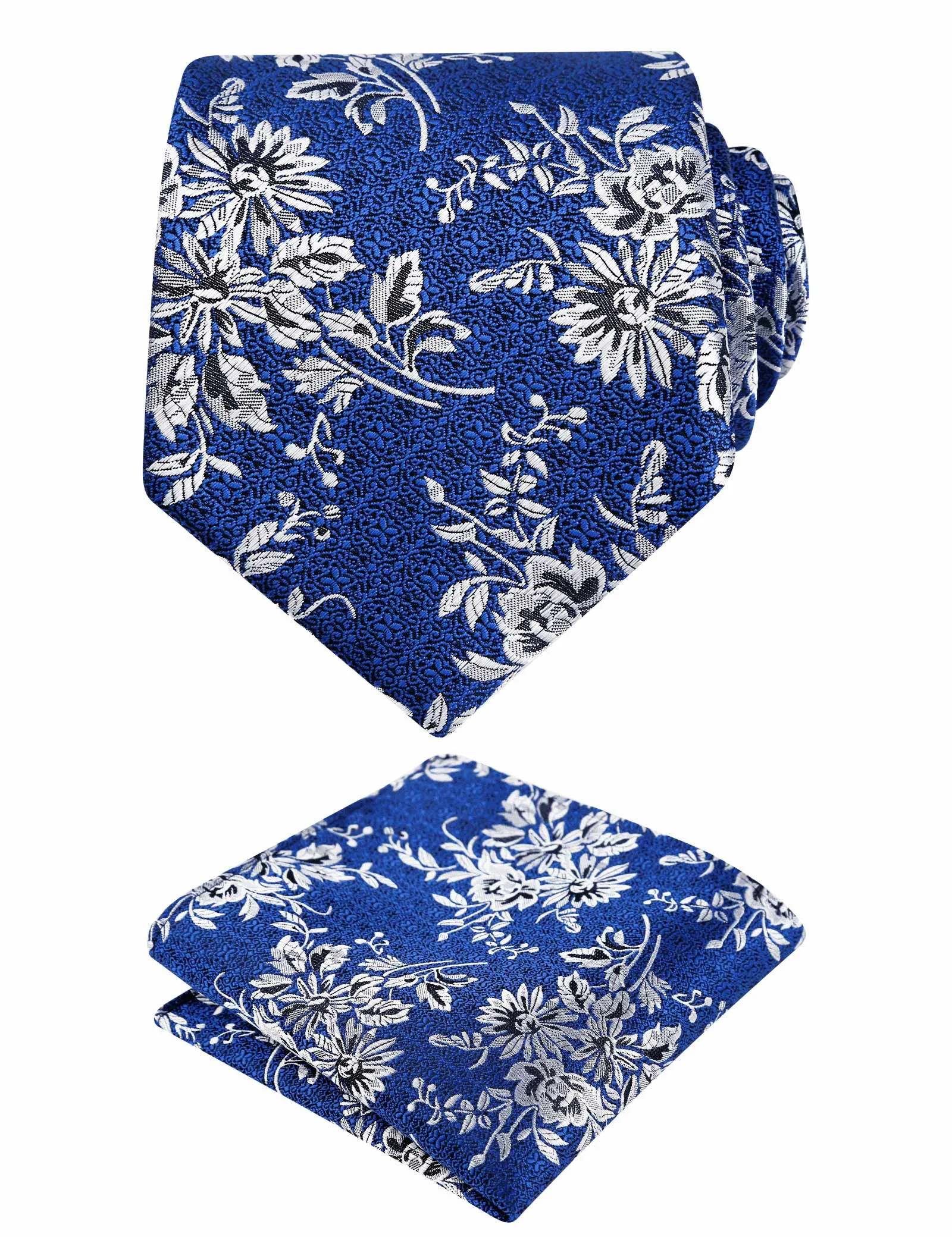 Men's 3.15inches Rose Flower Pattern Tie with Floral Printed Pocket Square Set, 145