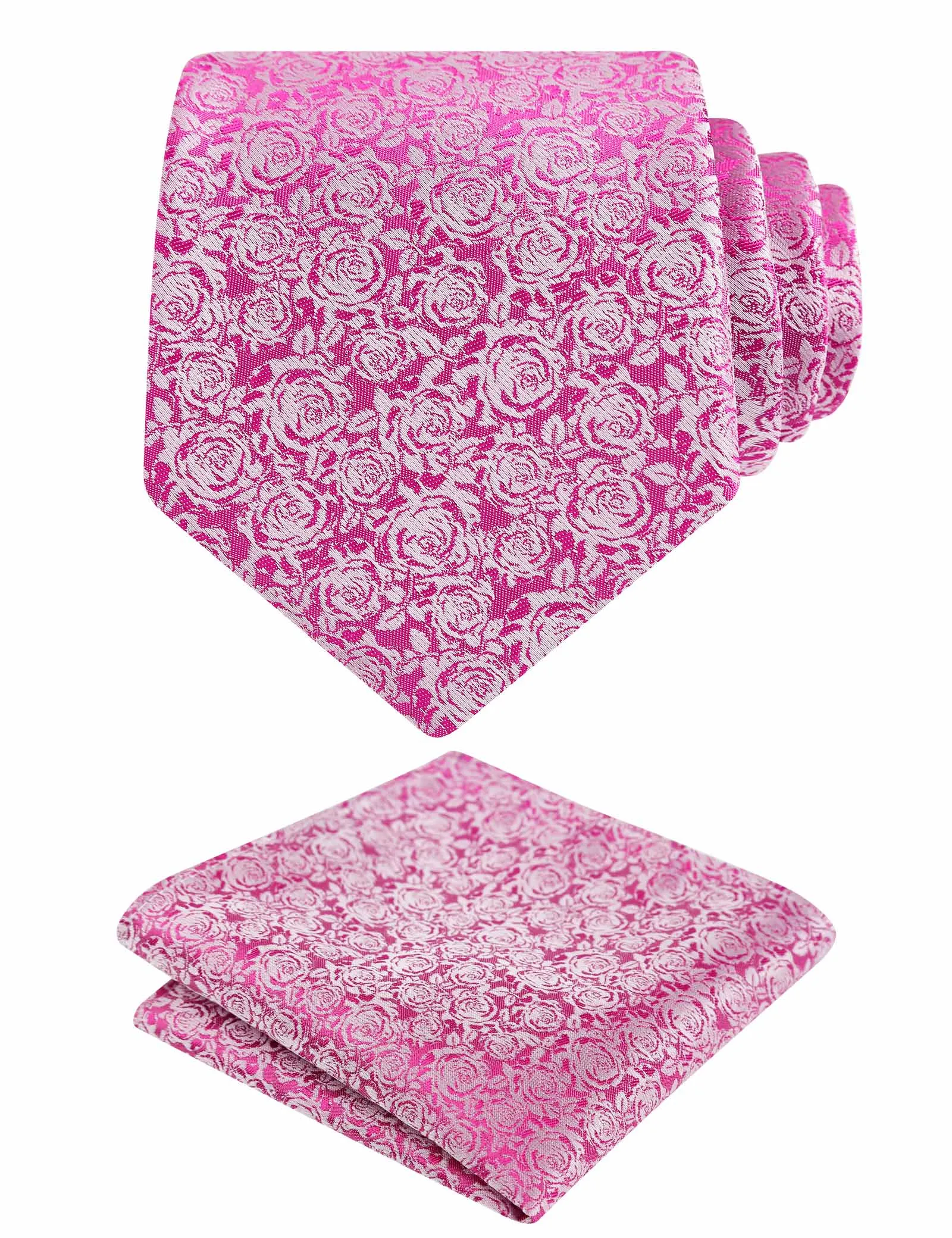 Men's 3.15inches Rose Flower Pattern Tie with Floral Printed Pocket Square Set, 145