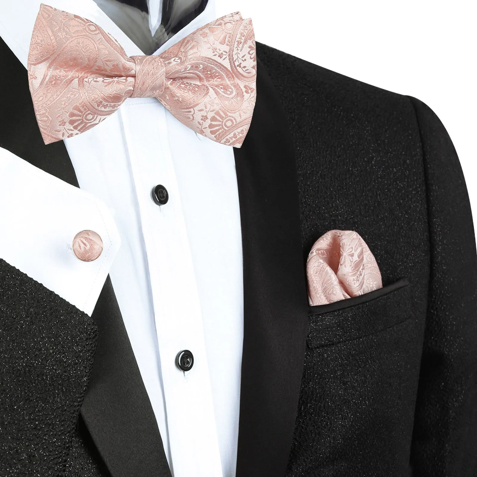 Men's 5pcs Paisley Suit Vest Classic Jacquard Button-Down Waistcoat Set, 185-Blush Pink