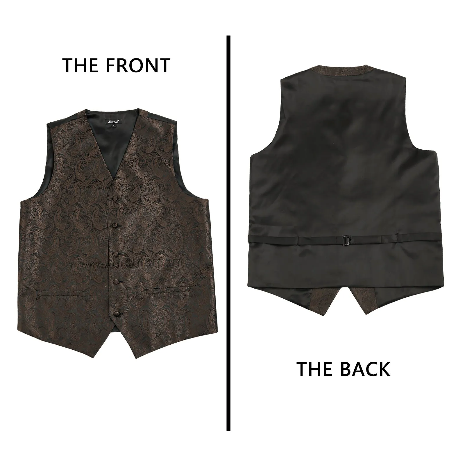 Men's 5pcs Paisley Suit Vest Classic Jacquard Button-Down Waistcoat Set, 185-Coffee